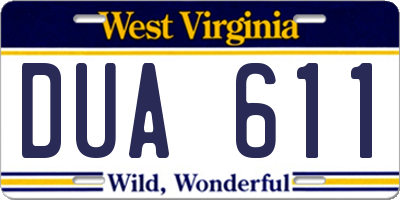 WV license plate DUA611