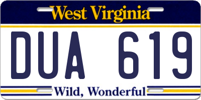 WV license plate DUA619