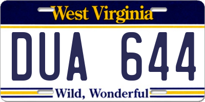 WV license plate DUA644