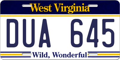 WV license plate DUA645