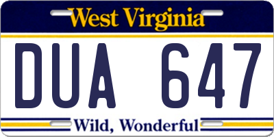 WV license plate DUA647
