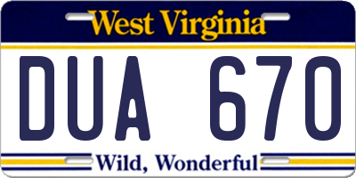 WV license plate DUA670