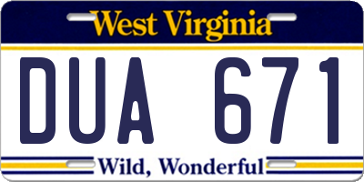 WV license plate DUA671