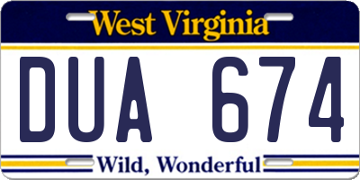 WV license plate DUA674