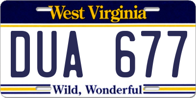WV license plate DUA677