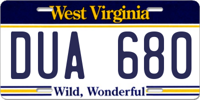 WV license plate DUA680