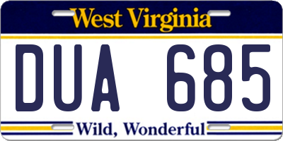 WV license plate DUA685