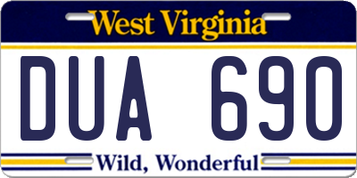 WV license plate DUA690