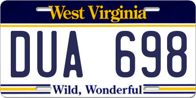 WV license plate DUA698
