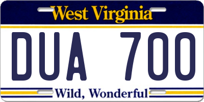 WV license plate DUA700