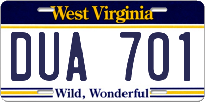 WV license plate DUA701
