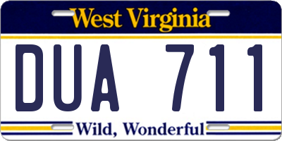 WV license plate DUA711