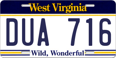 WV license plate DUA716