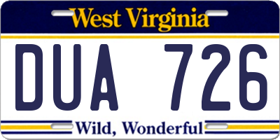 WV license plate DUA726