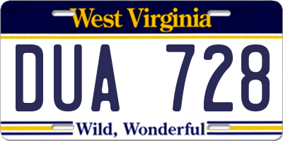 WV license plate DUA728