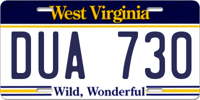WV license plate DUA730