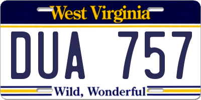 WV license plate DUA757