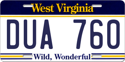 WV license plate DUA760