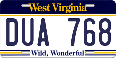 WV license plate DUA768