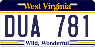 WV license plate DUA781