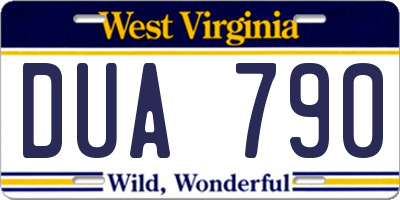 WV license plate DUA790