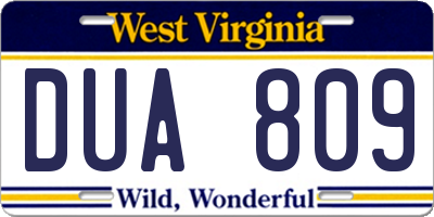 WV license plate DUA809