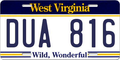 WV license plate DUA816