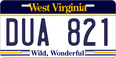 WV license plate DUA821