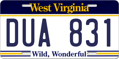 WV license plate DUA831