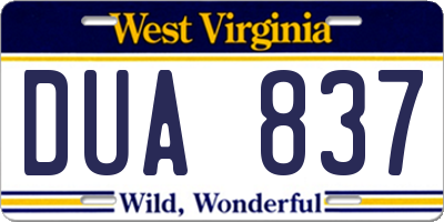 WV license plate DUA837