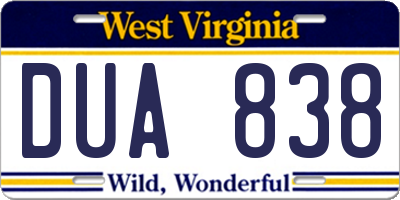 WV license plate DUA838