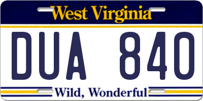WV license plate DUA840