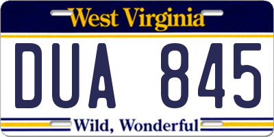 WV license plate DUA845