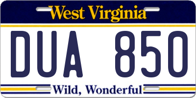 WV license plate DUA850