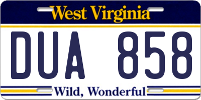 WV license plate DUA858