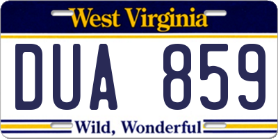 WV license plate DUA859