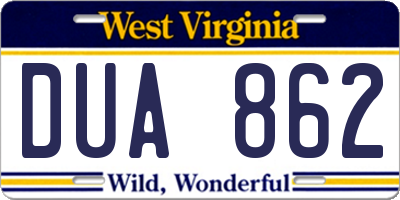 WV license plate DUA862