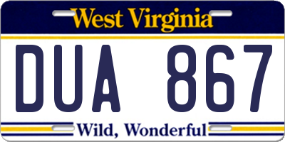 WV license plate DUA867