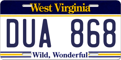 WV license plate DUA868