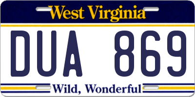 WV license plate DUA869