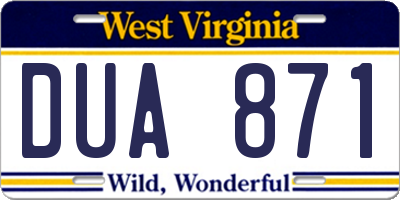 WV license plate DUA871