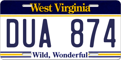 WV license plate DUA874