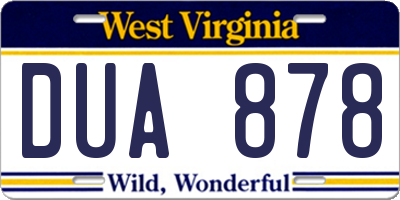 WV license plate DUA878
