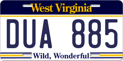 WV license plate DUA885