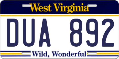 WV license plate DUA892