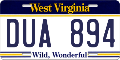 WV license plate DUA894