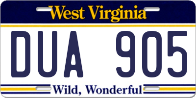 WV license plate DUA905