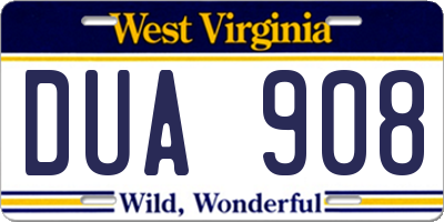 WV license plate DUA908