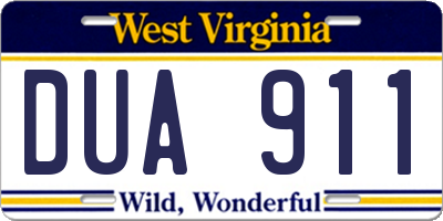 WV license plate DUA911