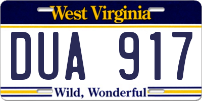 WV license plate DUA917